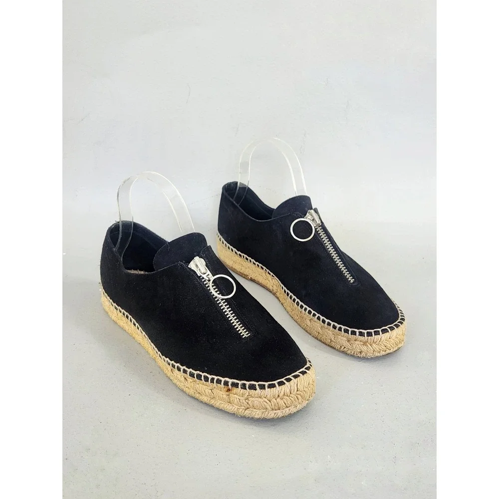 Alexander Wang Devon Espadrilles Women 38 Black Suede Zipper Platform Loafers